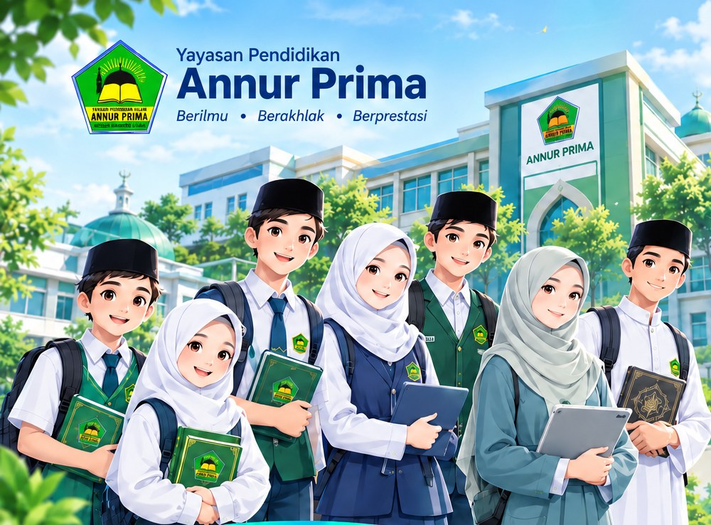 Siswa-siswi Yayasan Pendidikan Annur Prima di depan gedung sekolah